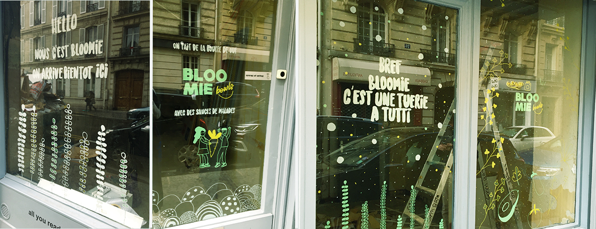 photos de la façade du restaurant, dessin sur les vitres par aurélia picq