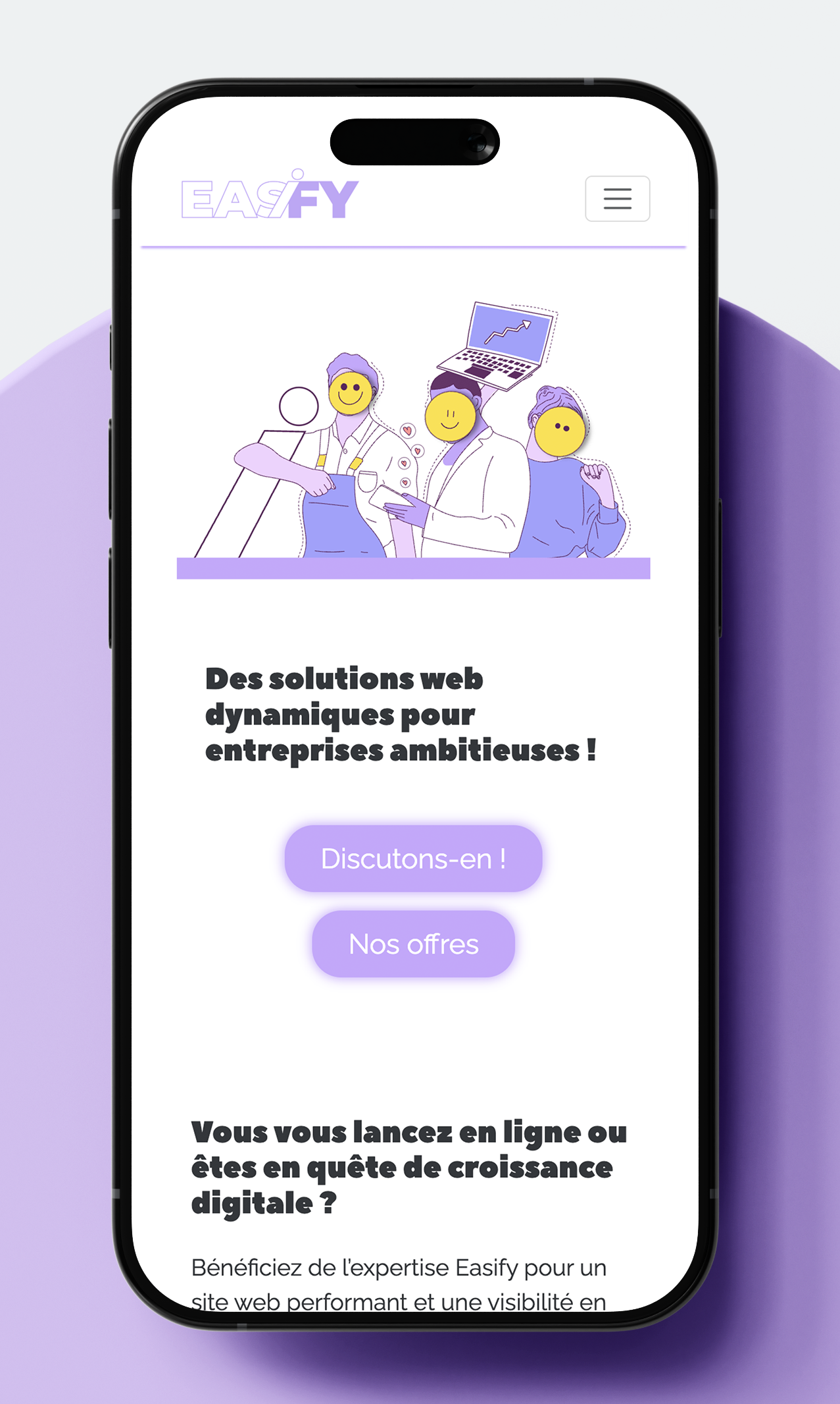 ecran mobile du site d'Easify