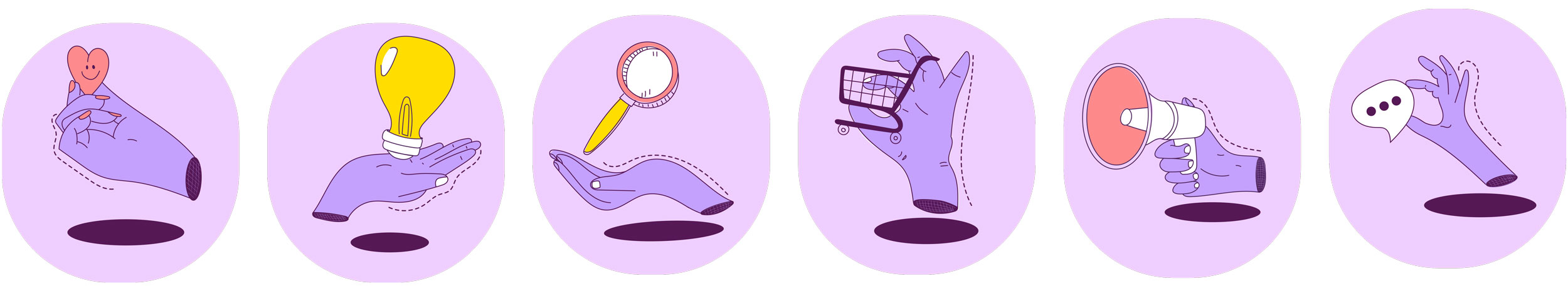 pictogrammes dessinés par Aurelia Picq : mains avec objets